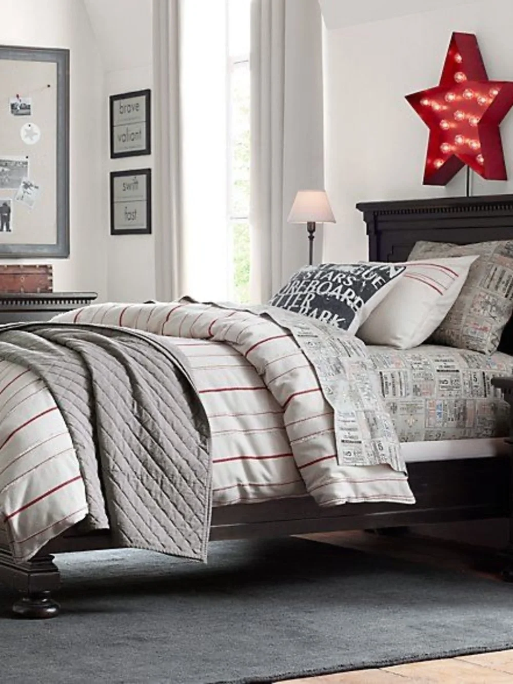 Restoration Hardware Cream with Red Stripe Trim twin size duvet cover and sham.